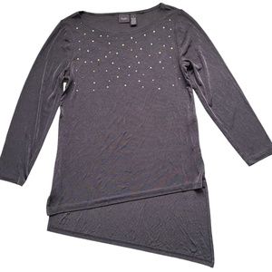Travelers by Chico's Top Tunic-  Stretch Slinky Rhinestone Asymmetric